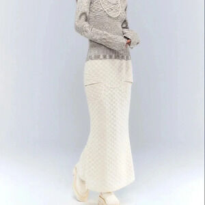 Anno  Mundi Checkered Texture Micro Mermaid Maxi Skirt